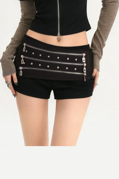 Triple Metal Zipper Punk Shorts