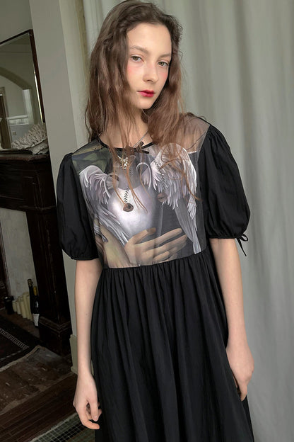 Tempera Oil Painting Print Short-Sleeved Dress