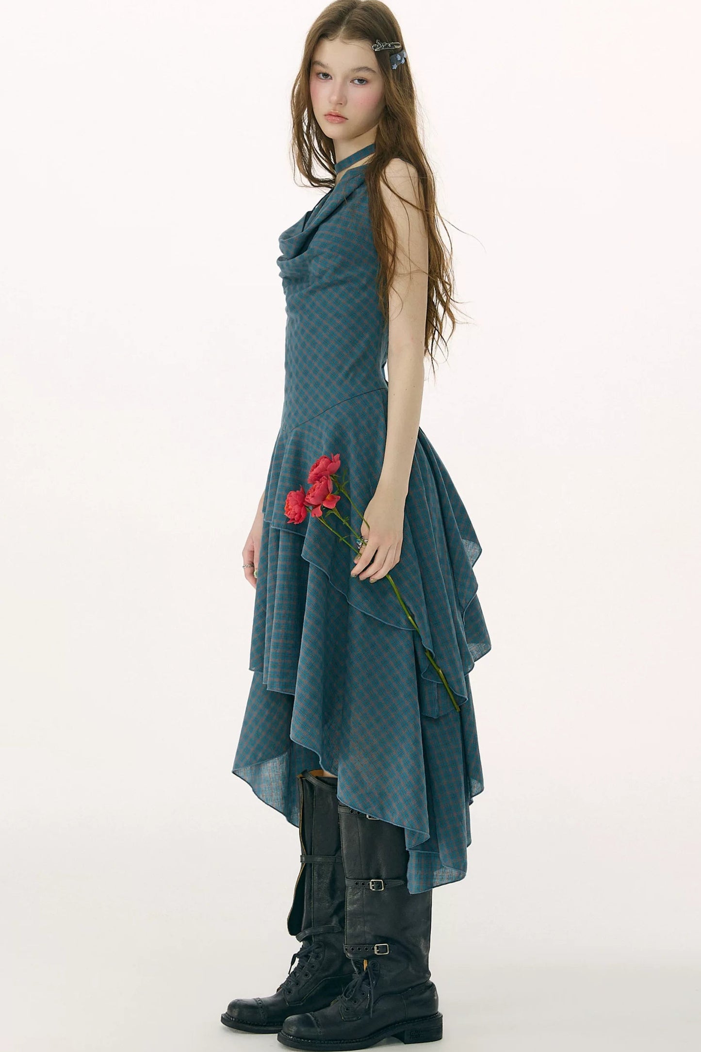 Dark Blue Plaid Swing Dress