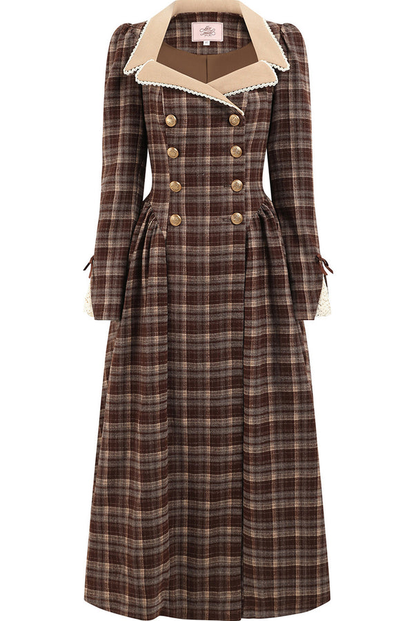 French Retro Plaid A-Line Long Coat