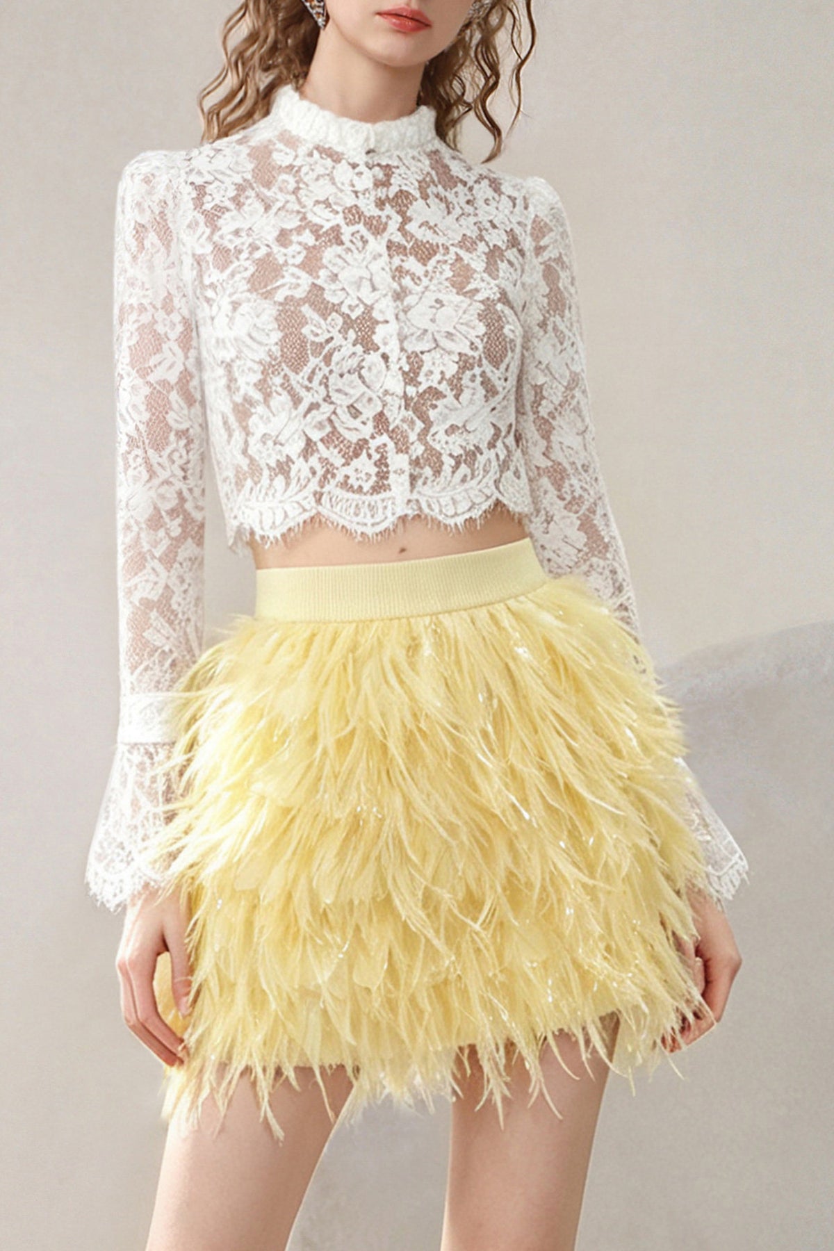 Lemon Yellow Feather A-Line Skirt
