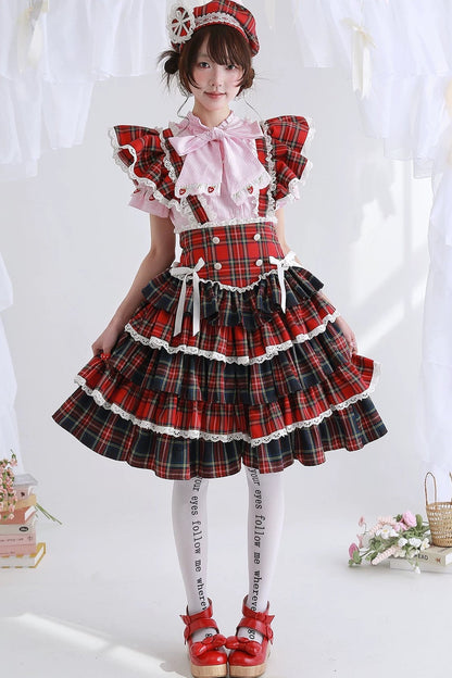 Shoja Retro Red Pinafore Skirt