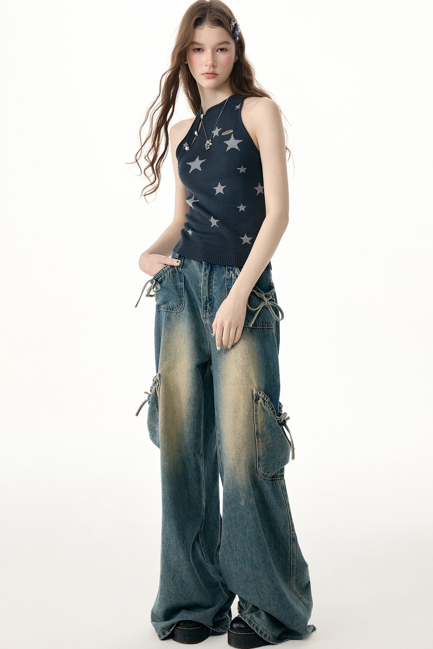 Star Print Halter Knit Top