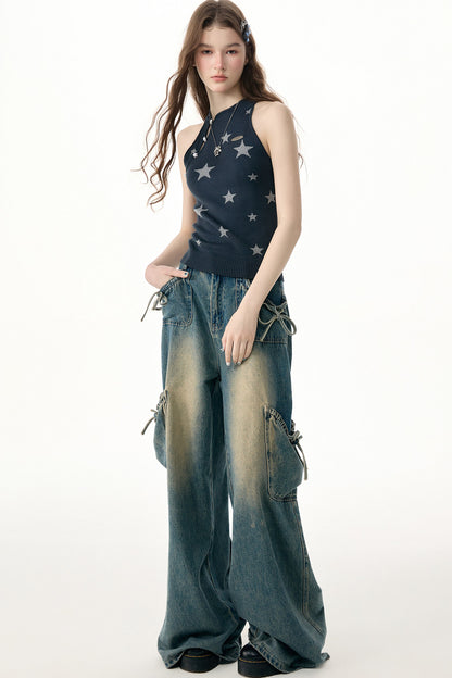 Star Print Halter Knit Top