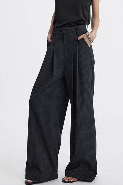Pleated Pinstripe Wide-Leg Trousers