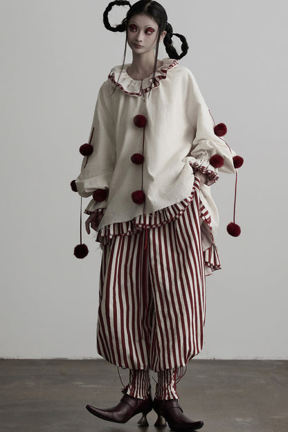 Quirky Clown-Style Red White Striped Shirt