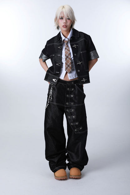 Tailored Buttoned Contrast Stitch Jeans