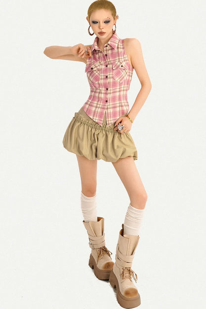 Retro Plaid Halter Vest