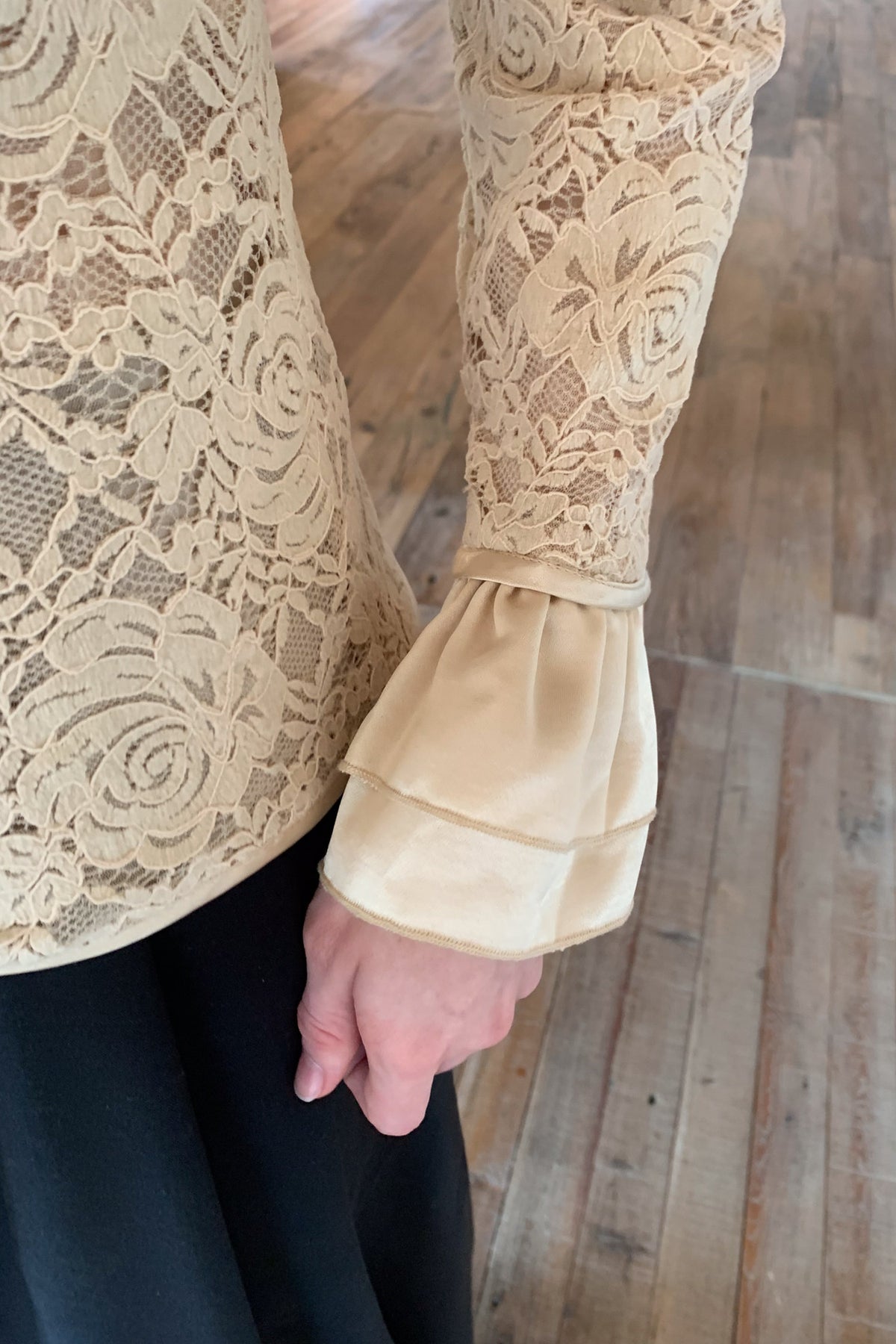 Beige Lace Stand Collar Blouse