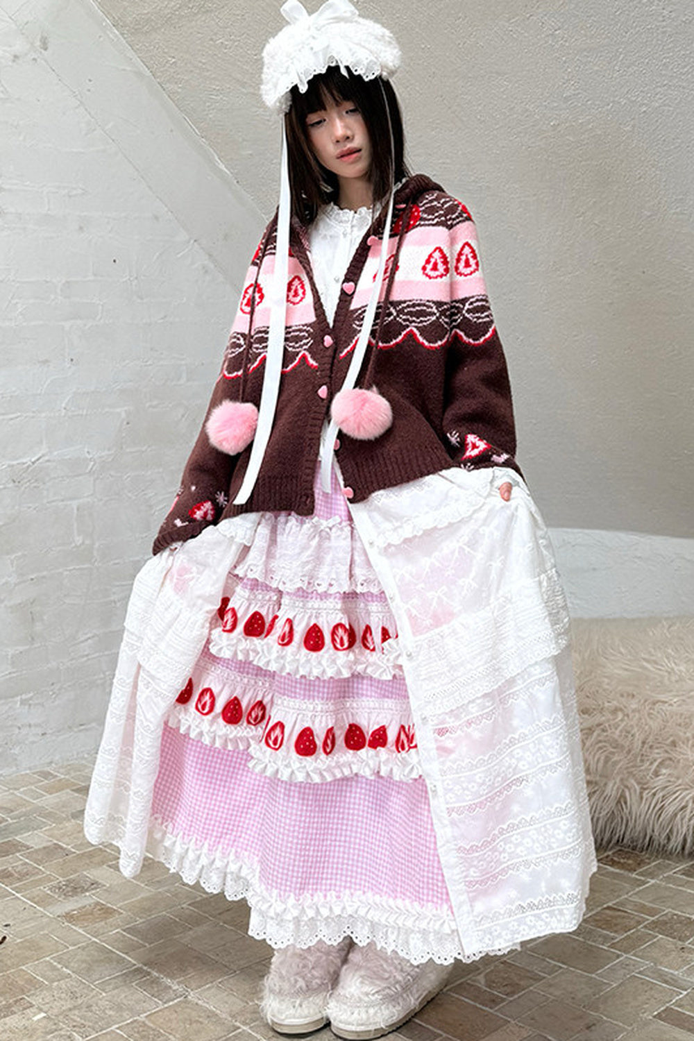 Strawberry Print Lace Tiered Skirt