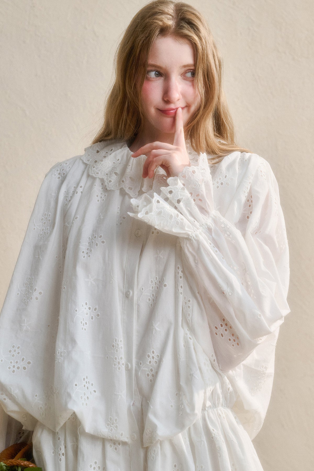 Long-Sleeved Cotton Embroidered Shirt Dress