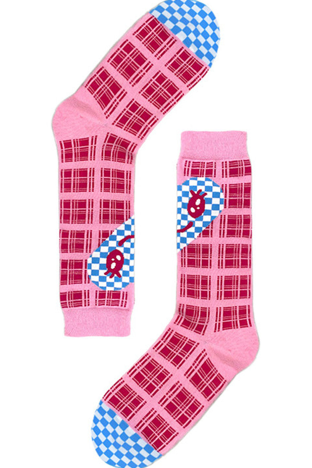 Pink Plaid Heart Smiley Socks