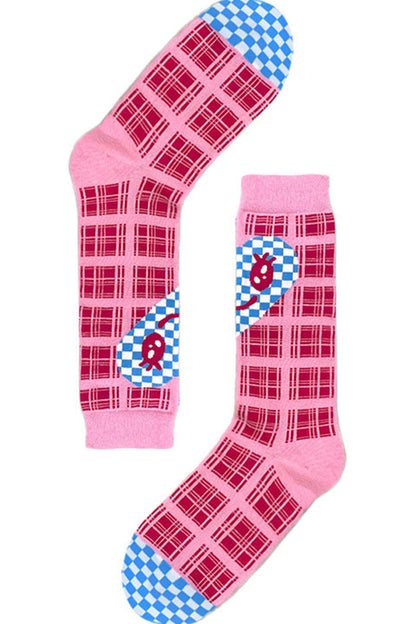 Pink Plaid Heart Smiley Socks