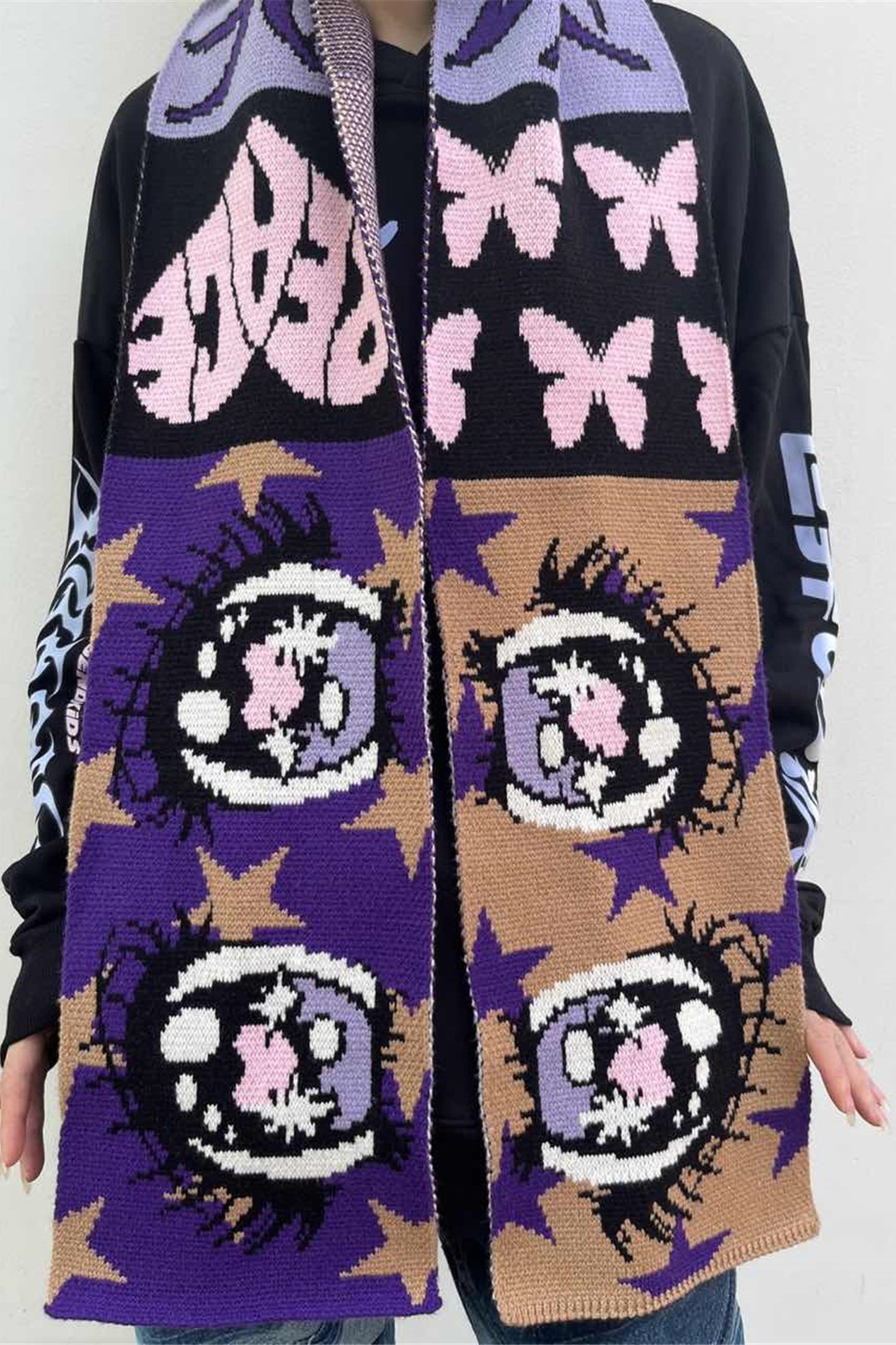 Comic Eye Knitted Long Scarf Set-Up