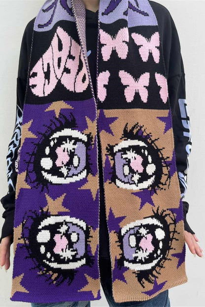 Comic Eye Knitted Long Scarf Set-Up
