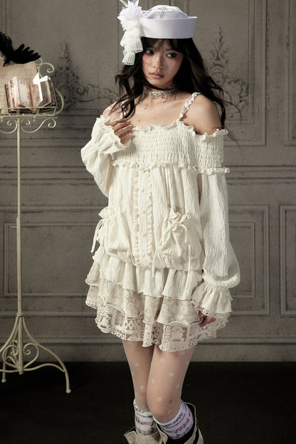 Beige Lace Off-Shoulder Dress