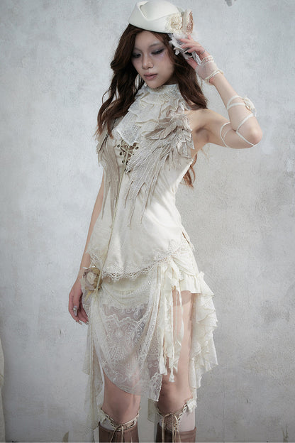 Retro Suede Embroidered Bustier Vest