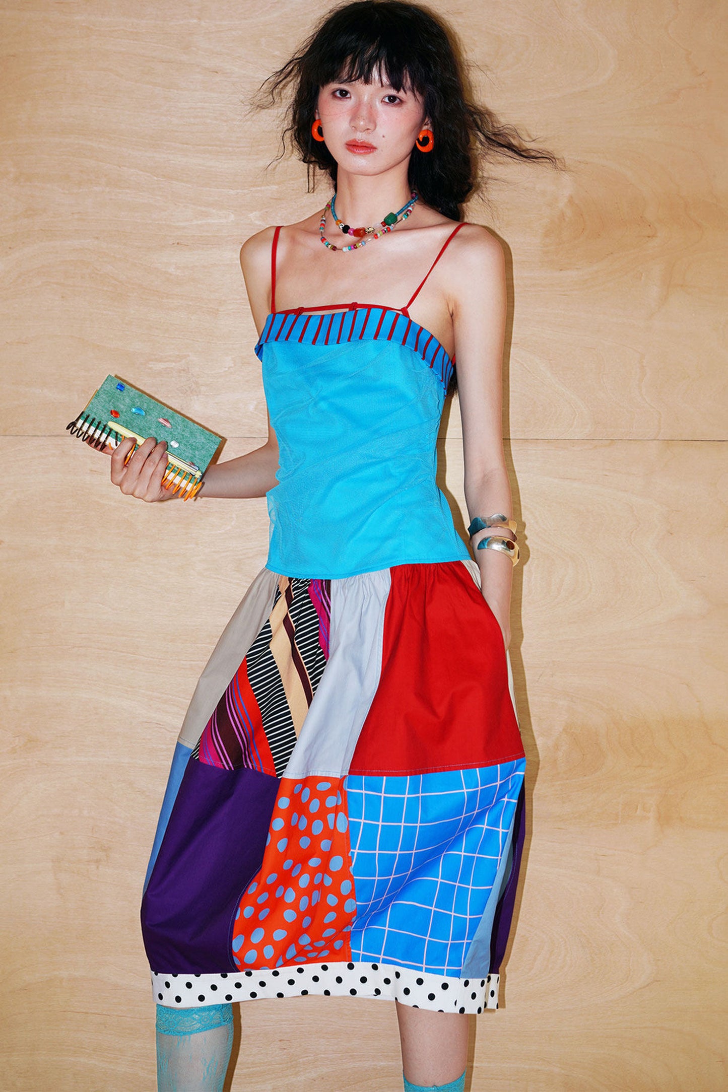 Patchwork Pleated Balloon Dress