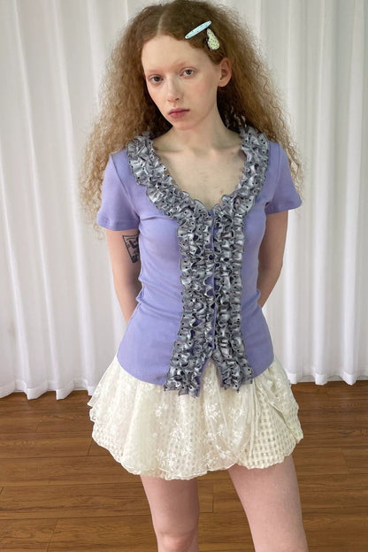 Purple Lace V-Neck Blouse