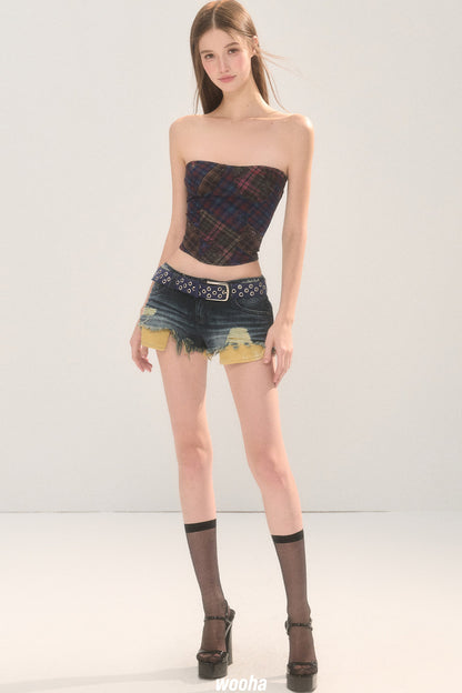 Frayed Ripped Lace Denim Shorts