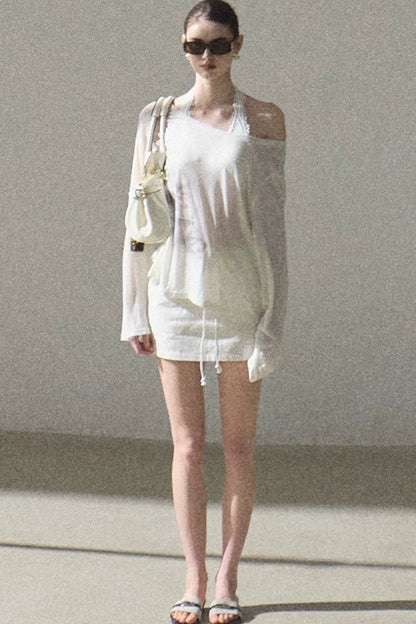 Asymmetrical Off-Shoulder Wool Modal Top