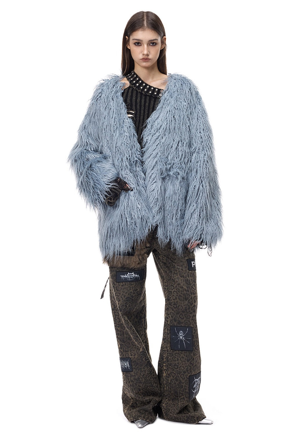 V-Neck Shaggy Contour Fur Jacket