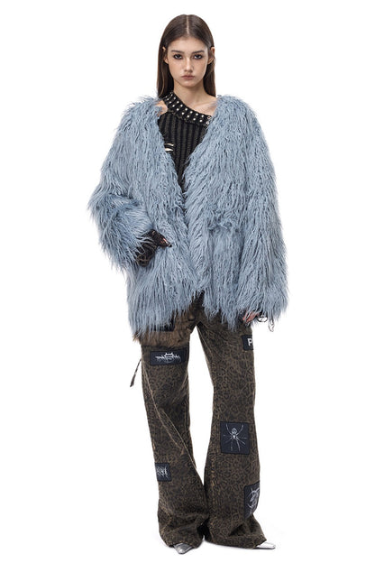 V-Neck Shaggy Contour Fur Jacket