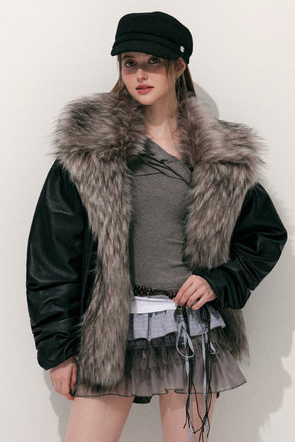 Large Fur Collar Leather Jacket