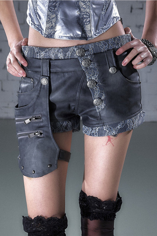 Asymmetrical Detachable Leather Shorts