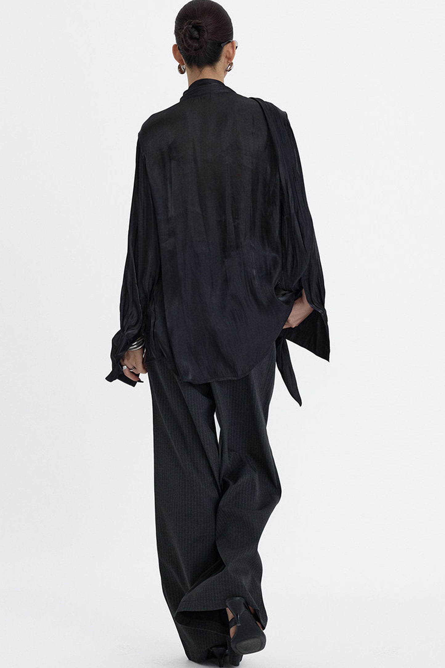 Pleated Tie Neck Shirt