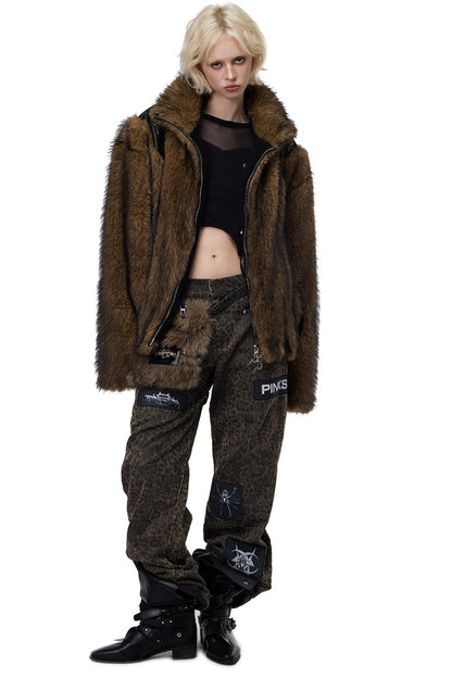 Y2K Leather Spliced Fur Jacket