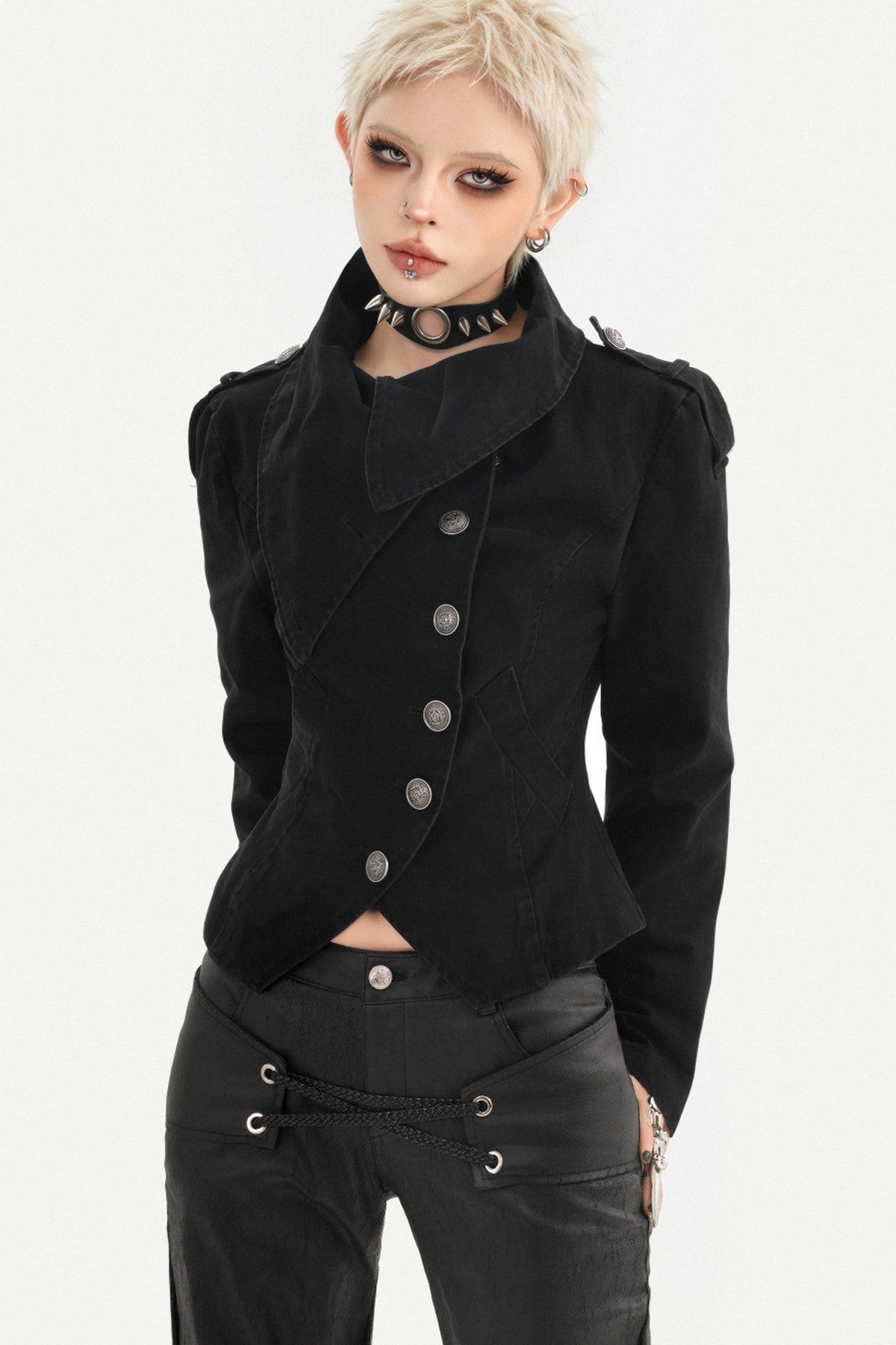 Punk Gothic Asymmetrical Diagonal Button Jacket