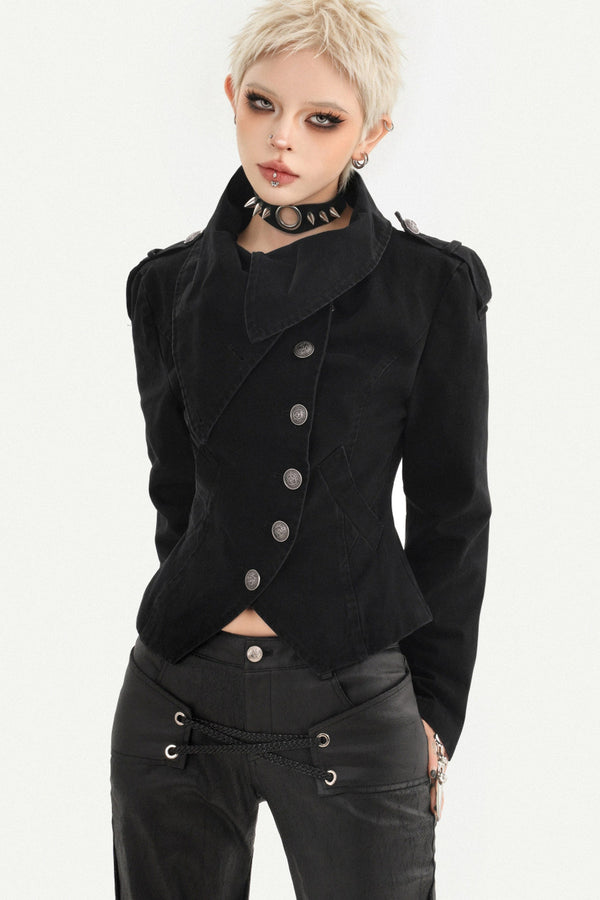 Punk Gothic Asymmetrical Diagonal Button Jacket