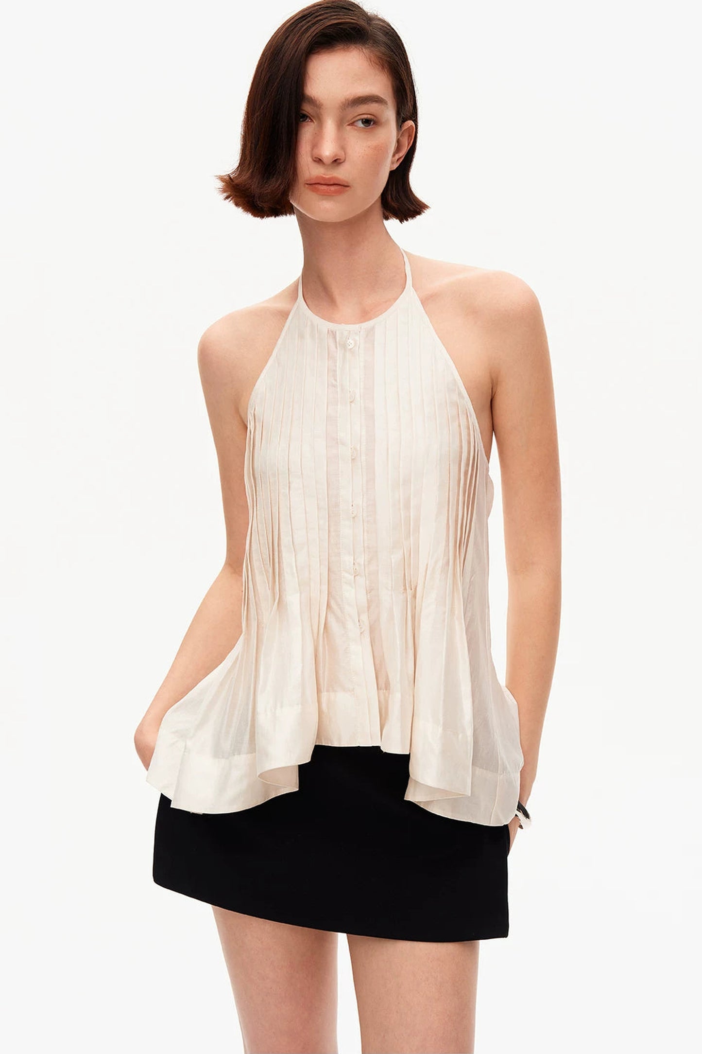 Acetate Tencel Pleated Halter Camisole
