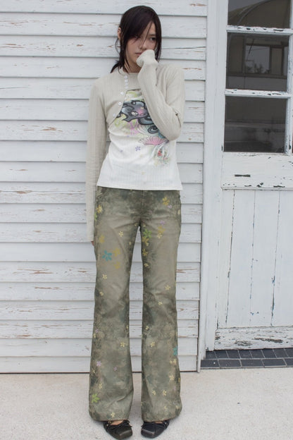 Colorful Floral Plant Print Flared Pants