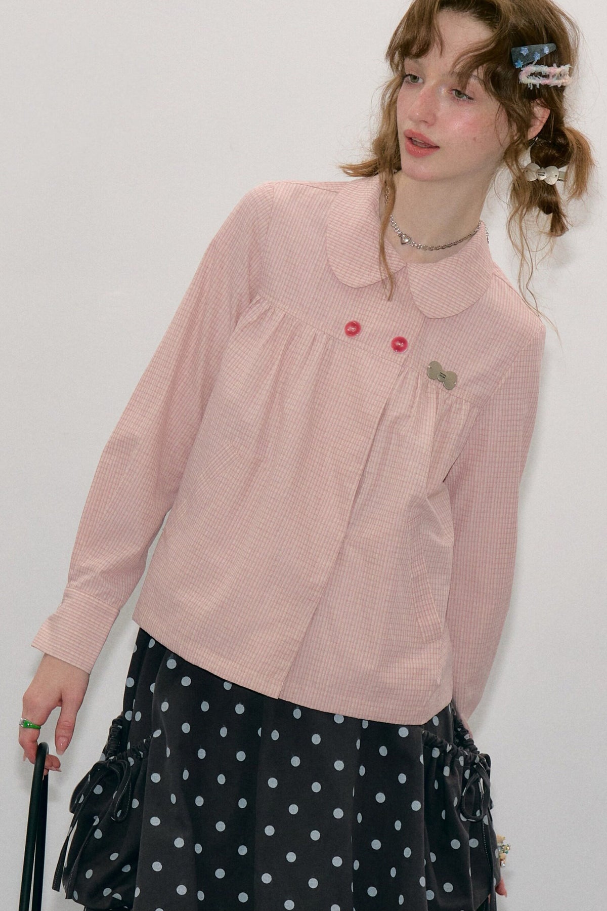 Pink Plaid Doll Collar Shirt