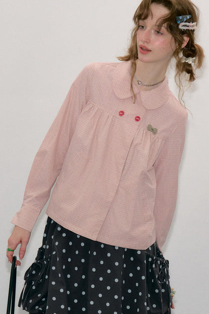 Pink Plaid Doll Collar Shirt