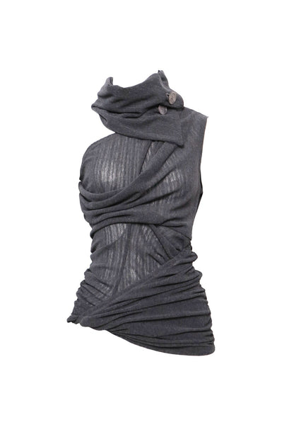 Sleeveless Deconstructed High-Neck Knit Vest