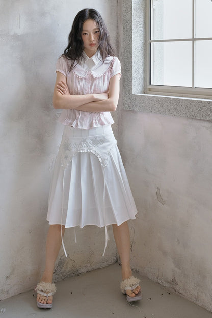 Chemise rose plissée à col Claudine