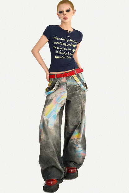 Schmales T-Shirt im koreanischen Stil mit Schriftprint