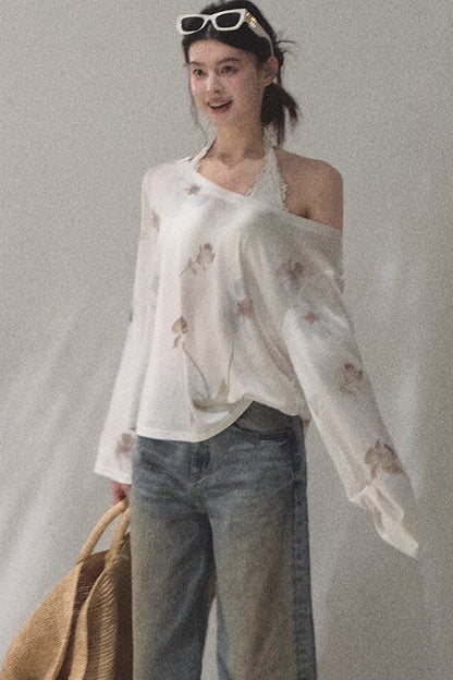 Vintage Hand-Painted Wide Leg Jeans Set