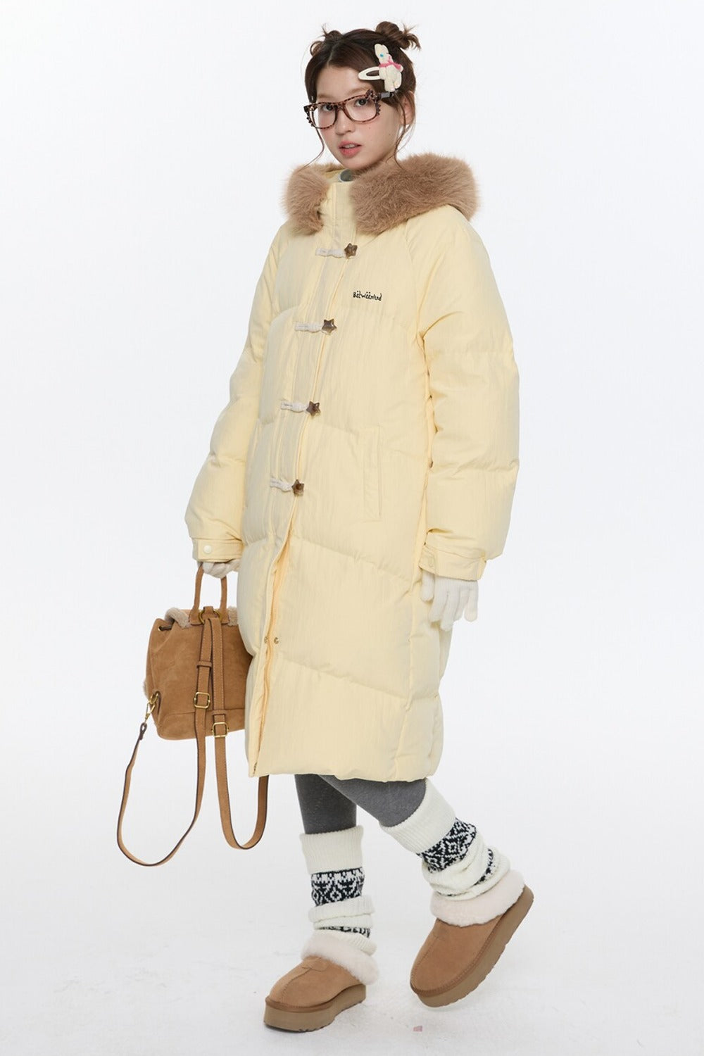 Cream Yellow Horn Button Down Coat