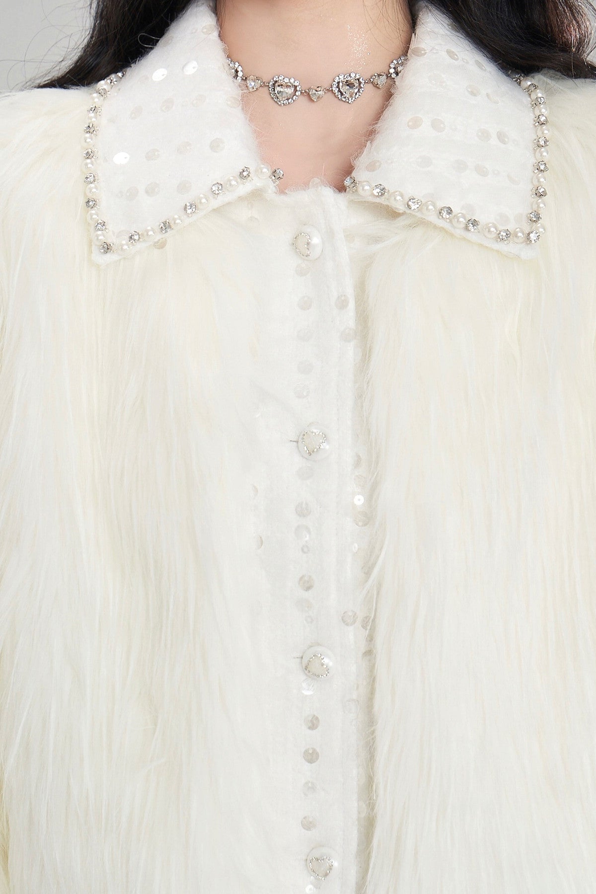 Snow Mountain Silver-White Long-Haired Fur Coat and Skirt Set-Up