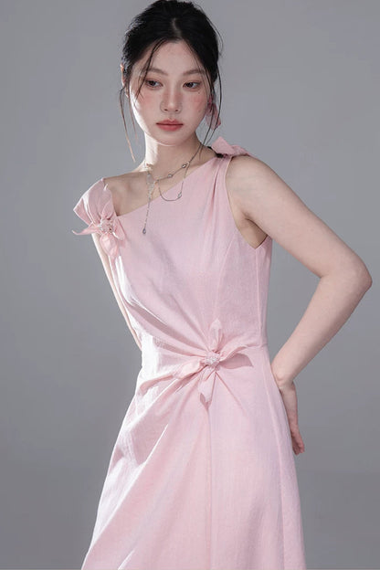 Snow Peach Asymmetrical Twist Dress