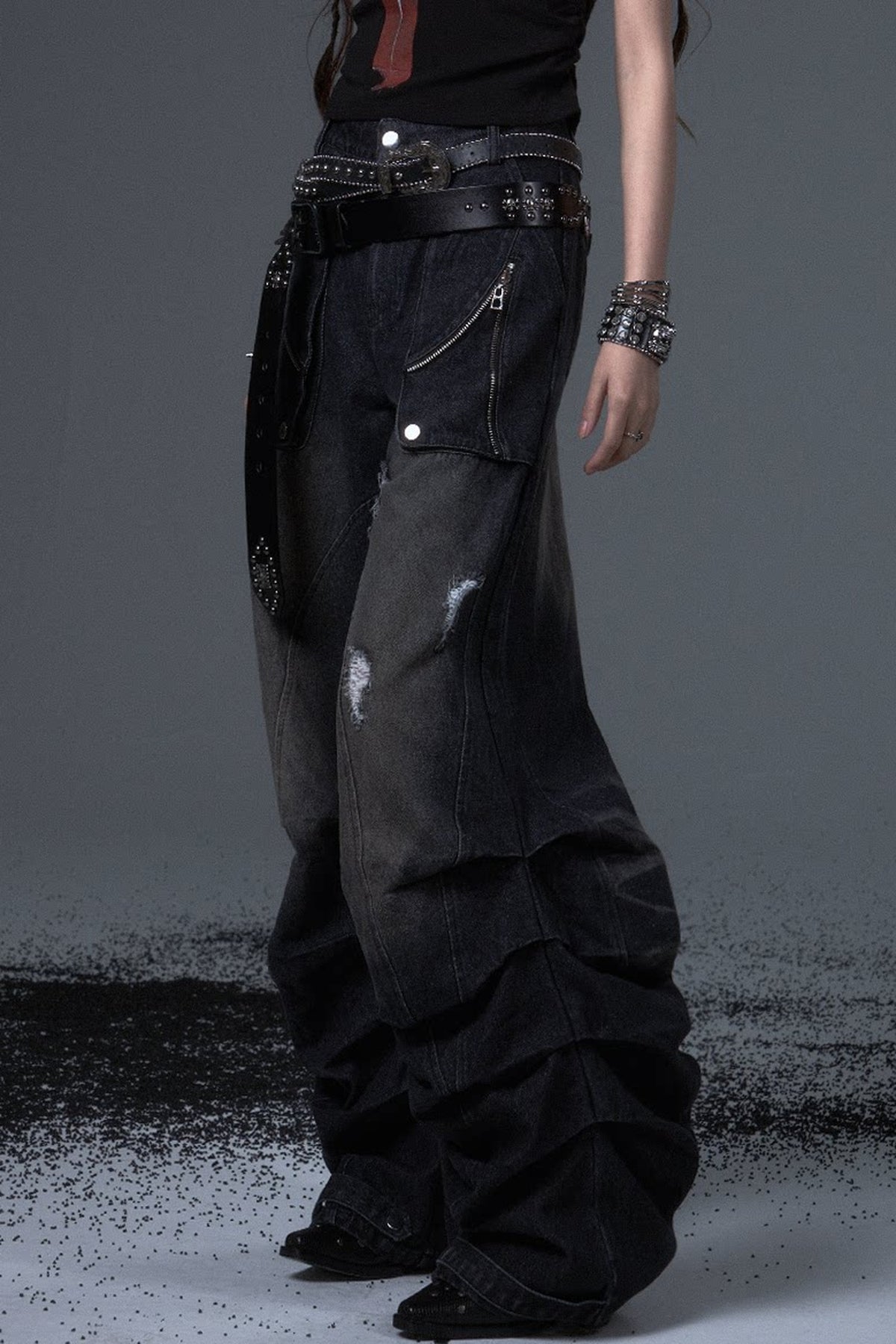 Wide Leg Washed Scimitar Jeans