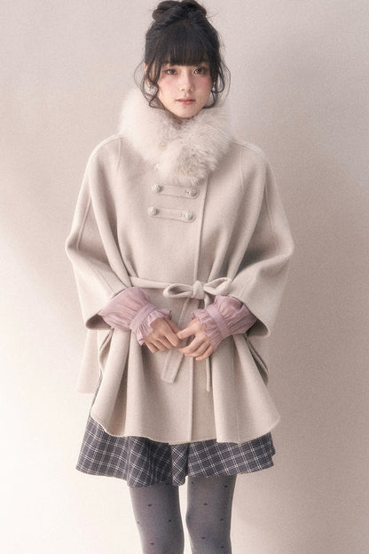 Double-Sided Wool Metal Button Cape Coat Set