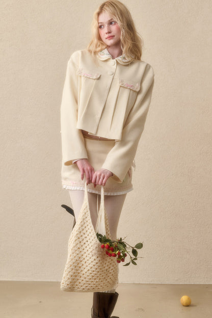 Strawberry Ribbon Tie Embroidered Top and Skirt Set-Up