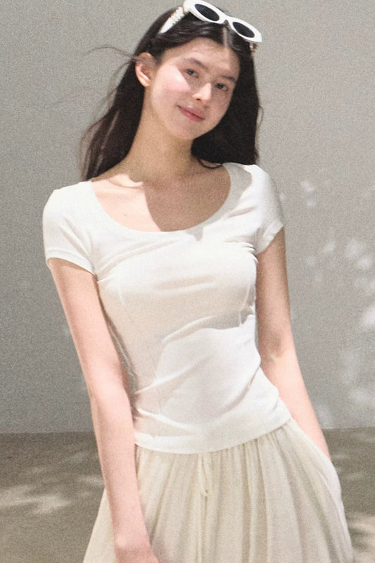 Lyocell V-Neck Short Sleeve Top