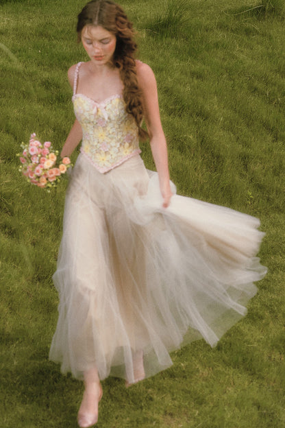 Rainbow Floral Corset Strap Long Dress Set-Up