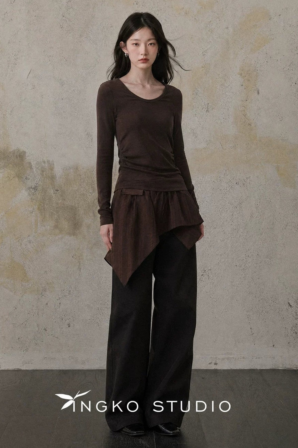 Maroon Ruched Round Neck T-Shirt